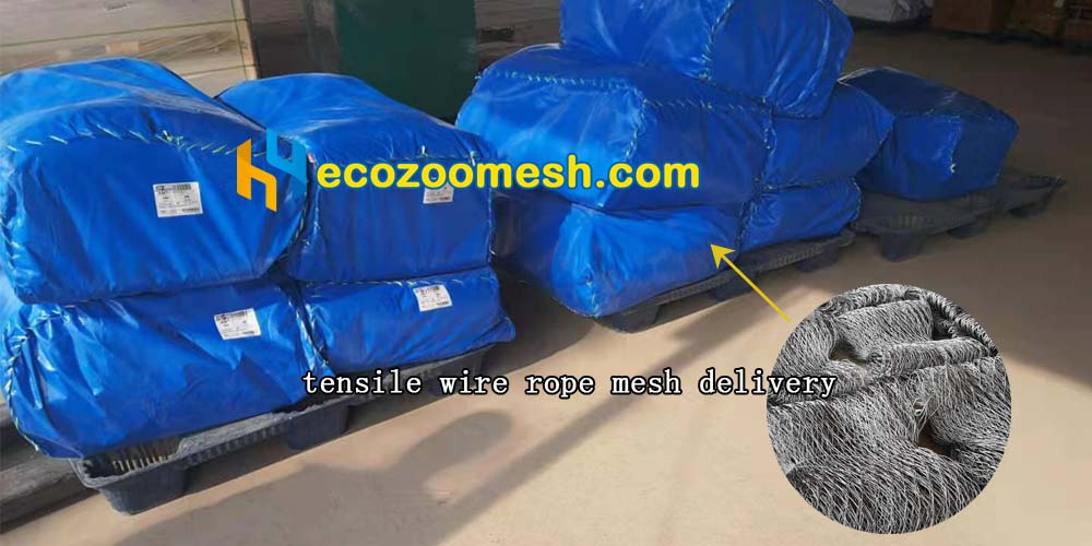 the tensile wire rope mesh panels are packed into pallets