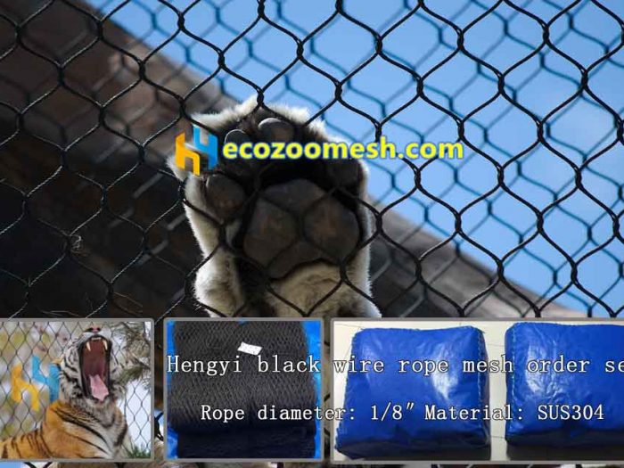 Black stainless steel tiger cage mesh net, black wire rope tiger exhibit mesh